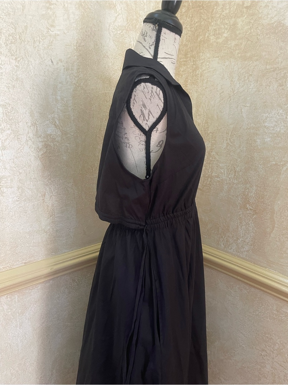 NWT Calvin Klein Black Cotton Midi Shirt Dress Size 8 Open Back Poplin Utility - Picture 4 of 13